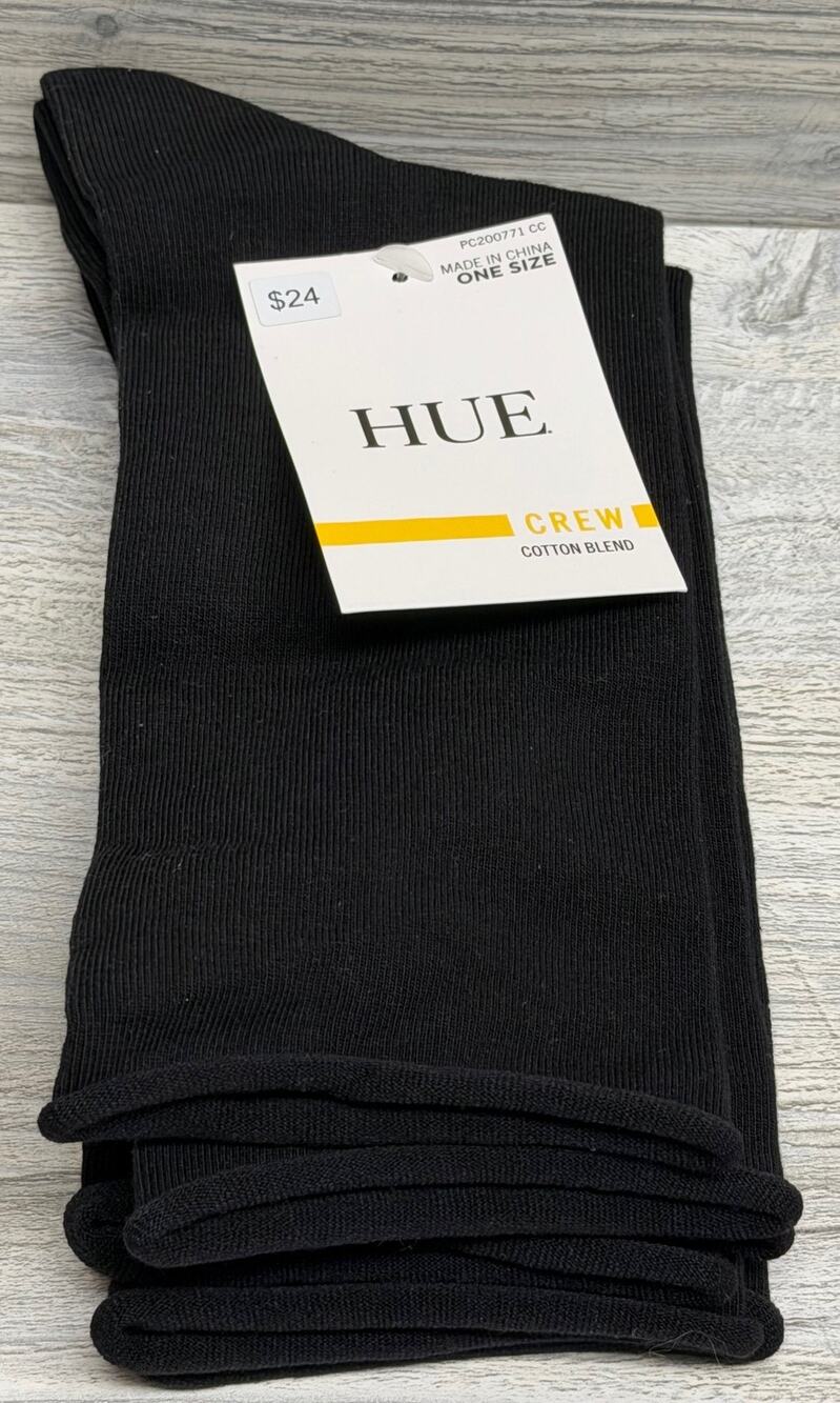 HUE Womens Crew Socks Lot 3 Pairs NWT Jeans Sock Ribbed One Size Black
